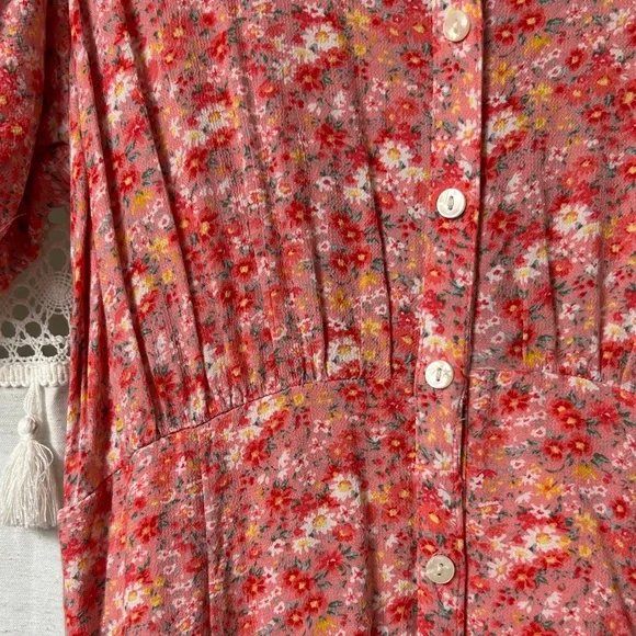 Floral Button-Front Puff-Sleeve Dress - Pink - Picture 3 of 5